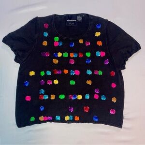 Vintage Michael Simon Wearable Art Top 1X Y2K Sequin Black Festival Rare
